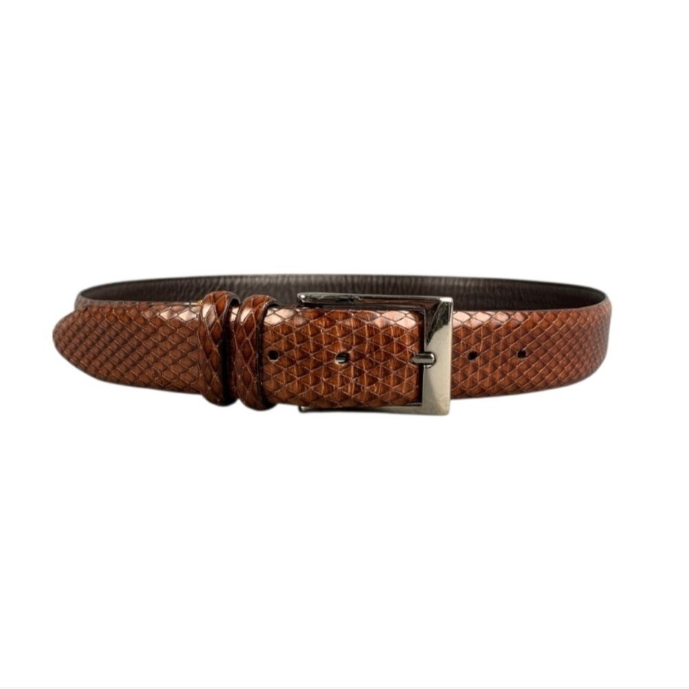 {Bill Lavin} Soft Collection Snakeskin Brown Embossed Leather Belt - 34/85